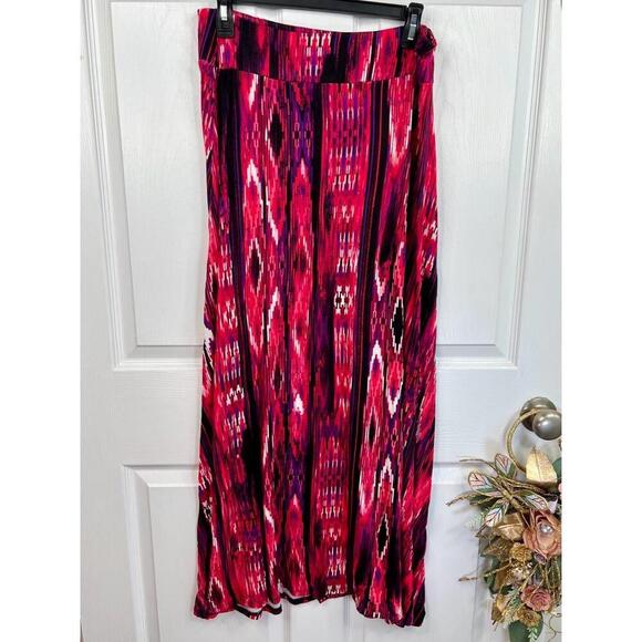 Chelsea & Theodore Boho Maxi Skirt Womens Size M Pink Multi Ikat Boho Tribal - Picture 2 of 8